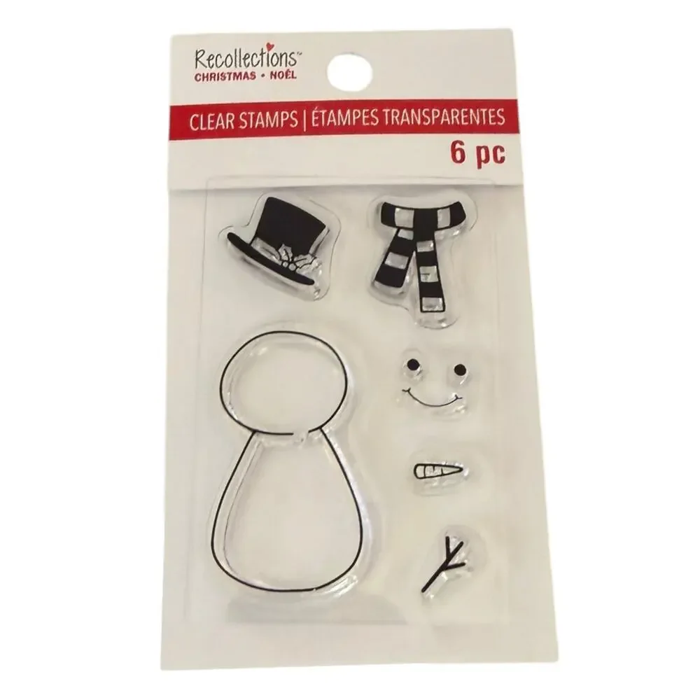 Recollections Christmas Snowman 6 Piece Clear Cling Rubber Stamps